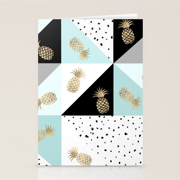 Pastel color block watercolor dots faux gold pineapple Stationery Card Gallery Image 2