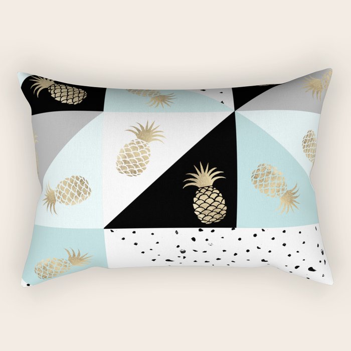 Pastel color block watercolor dots faux gold pineapple Rectangular Pillow Gallery Image 1