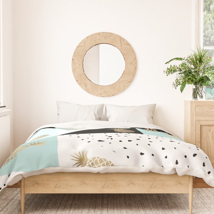 Pastel color block watercolor dots faux gold pineapple Duvet Cover Gallery Image 3