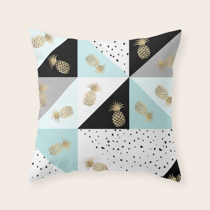Pastel color block watercolor dots faux gold pineapple Throw Pillow Gallery Image 1