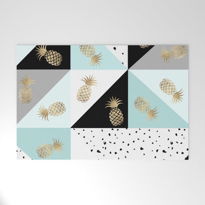 Pastel color block watercolor dots faux gold pineapple Welcome Mat Gallery Image 1