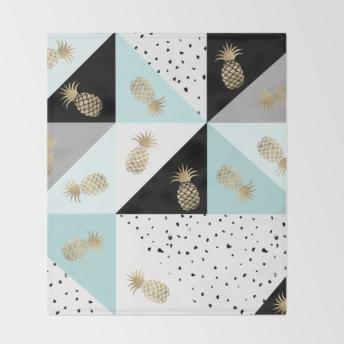Pastel color block watercolor dots faux gold pineapple Throw Blanket Gallery Image 2