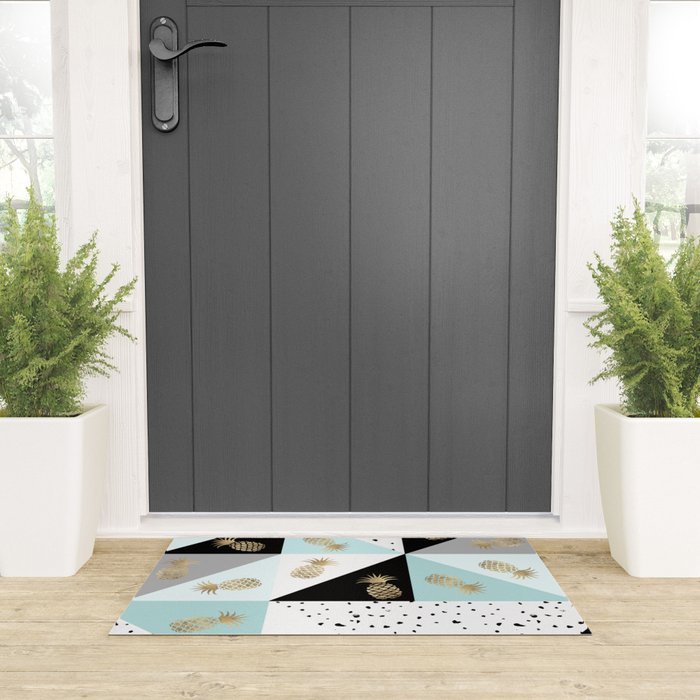 Pastel color block watercolor dots faux gold pineapple Welcome Mat Gallery Image 3
