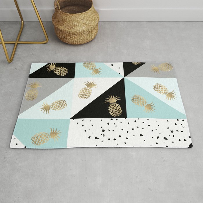 Pastel color block watercolor dots faux gold pineapple Rug Gallery Image 1