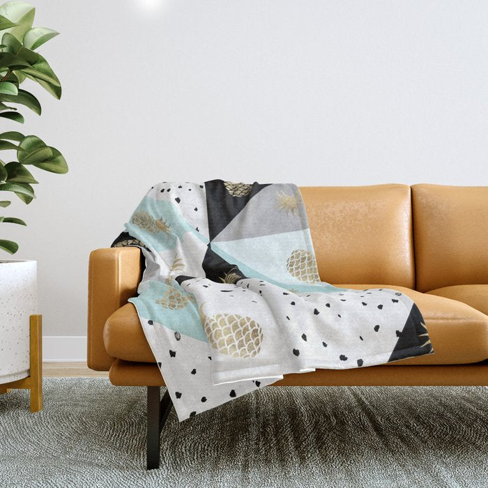 Pastel color block watercolor dots faux gold pineapple Throw Blanket Gallery Image 1