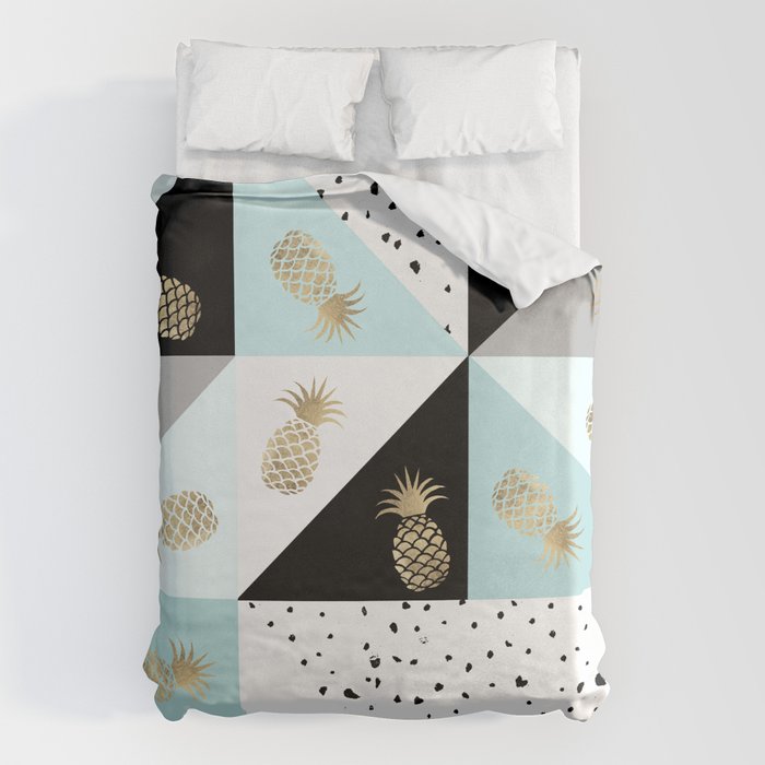 Pastel color block watercolor dots faux gold pineapple Duvet Cover Gallery Image 6