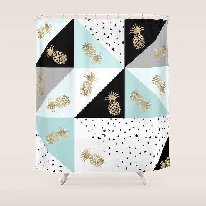 Pastel color block watercolor dots faux gold pineapple Shower Curtain Gallery Image 1