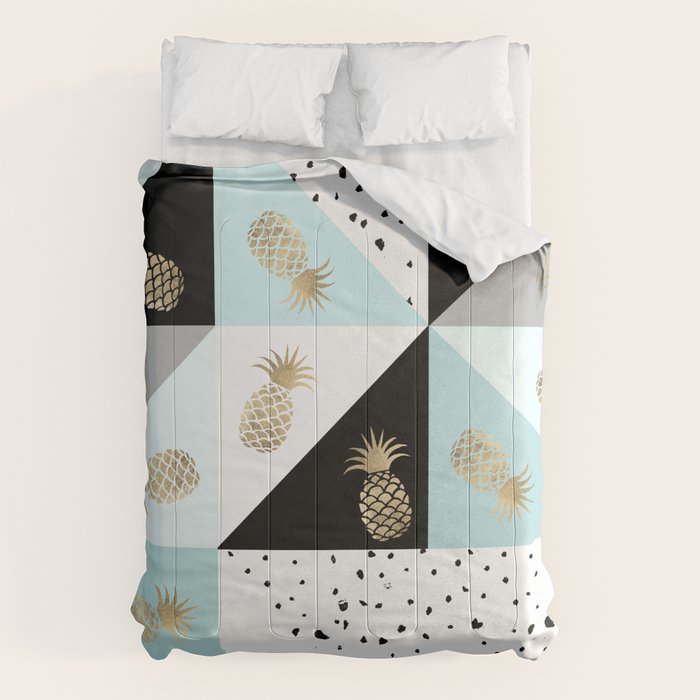 Pastel color block watercolor dots faux gold pineapple Comforter Gallery Image 1