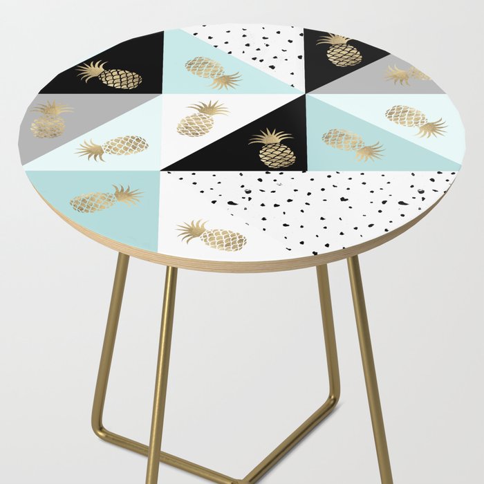 Pastel color block watercolor dots faux gold pineapple Side Table Gallery Image 2