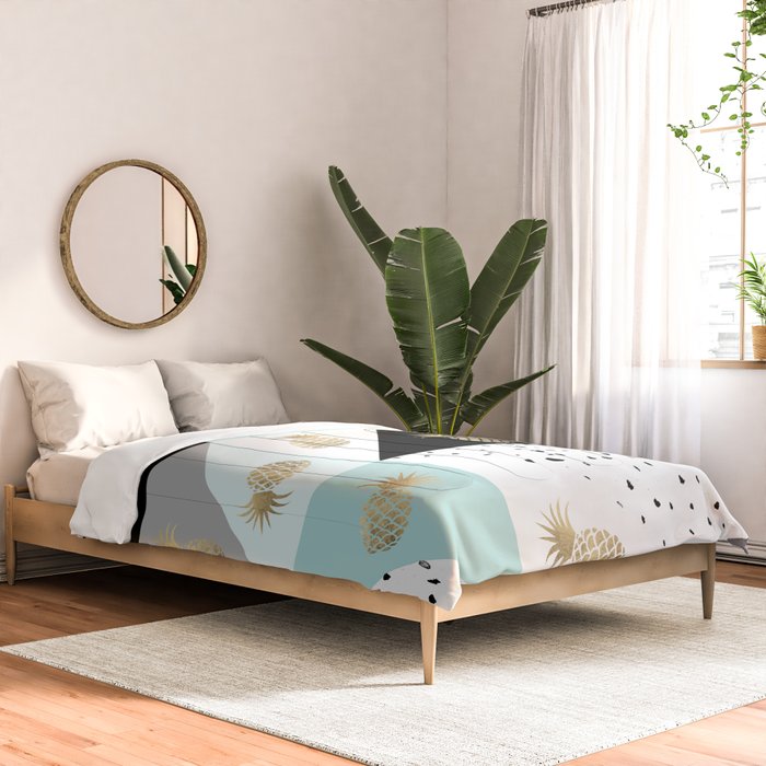 Pastel color block watercolor dots faux gold pineapple Comforter Gallery Image 2