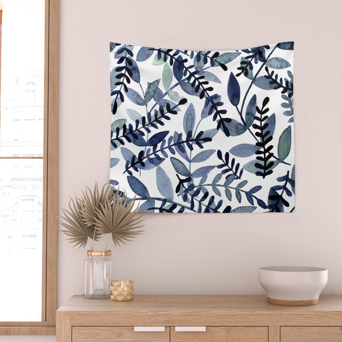 Watercolor branches - indigo Wall Tapestry Gallery Image 2