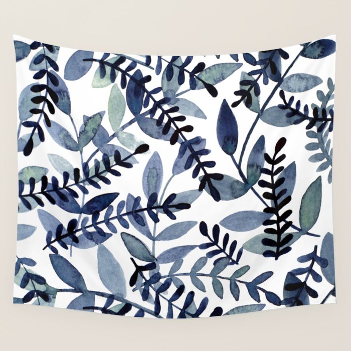 Watercolor branches - indigo Wall Tapestry Gallery Image 1
