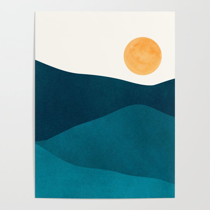 Teal Mountains Minimal Landscape Poster Gallery Image 4