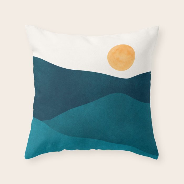 Teal Mountains Minimal Landscape Throw Pillow Gallery Image 6