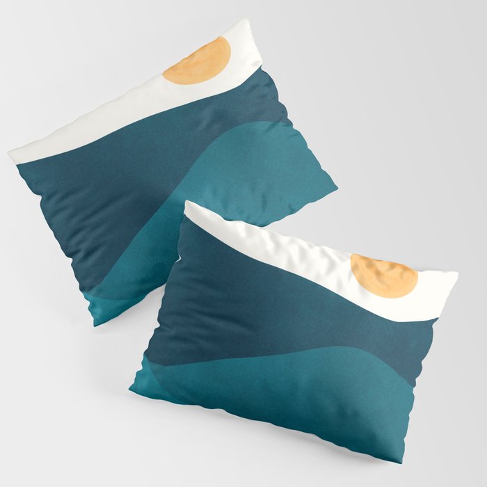 Teal Mountains Minimal Landscape Pillow Sham Gallery Image 3
