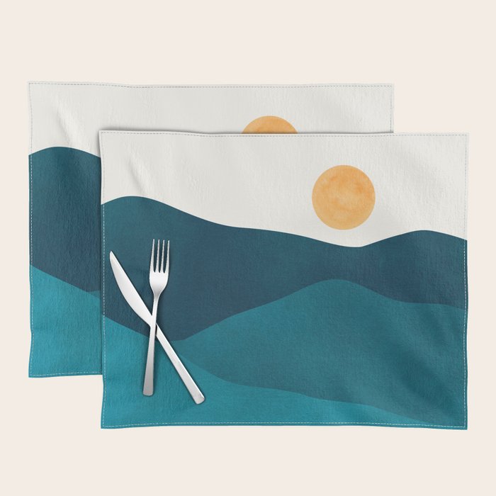 Teal Mountains Minimal Landscape Placemat