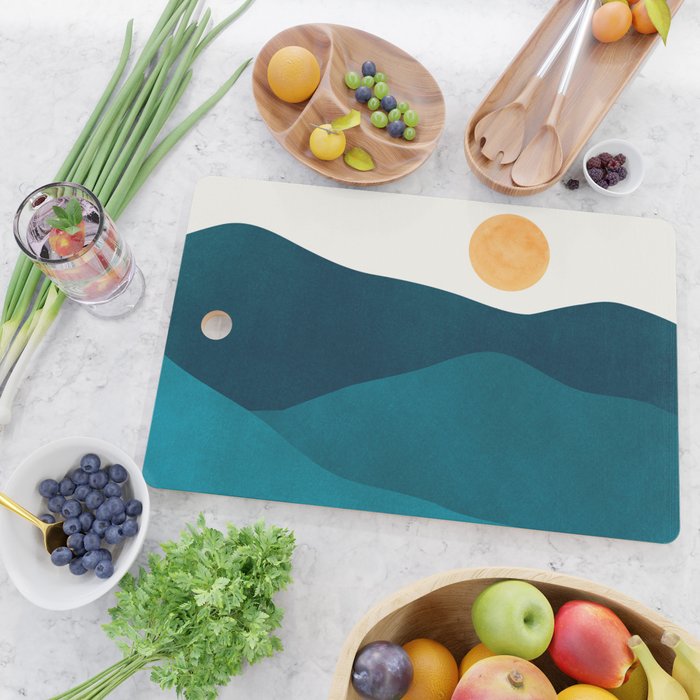 Teal Mountains Minimal Landscape Cutting Board Gallery Image 2