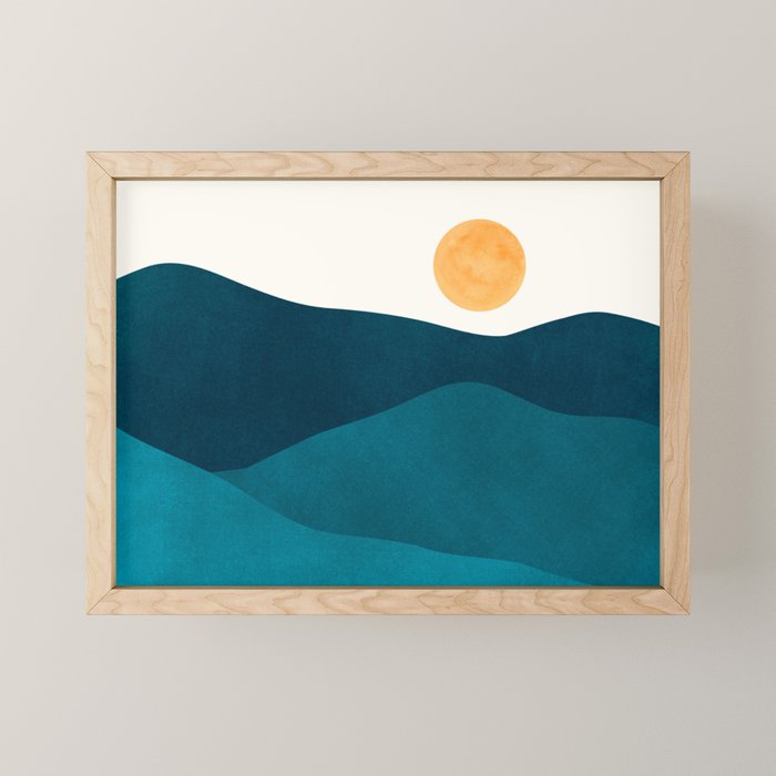 Teal Mountains Minimal Landscape Mini Art Print Gallery Image 1