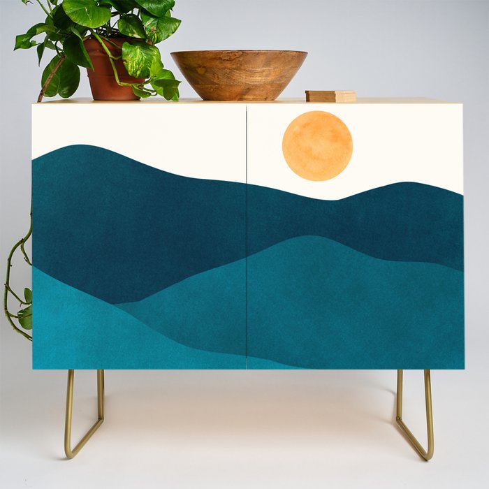 Teal Mountains Minimal Landscape Credenza Gallery Image 1