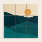 Teal Mountains Minimal Landscape Wood Wall Art Gallery Image 1