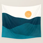Teal Mountains Minimal Landscape Wall Tapestry Gallery Image 4