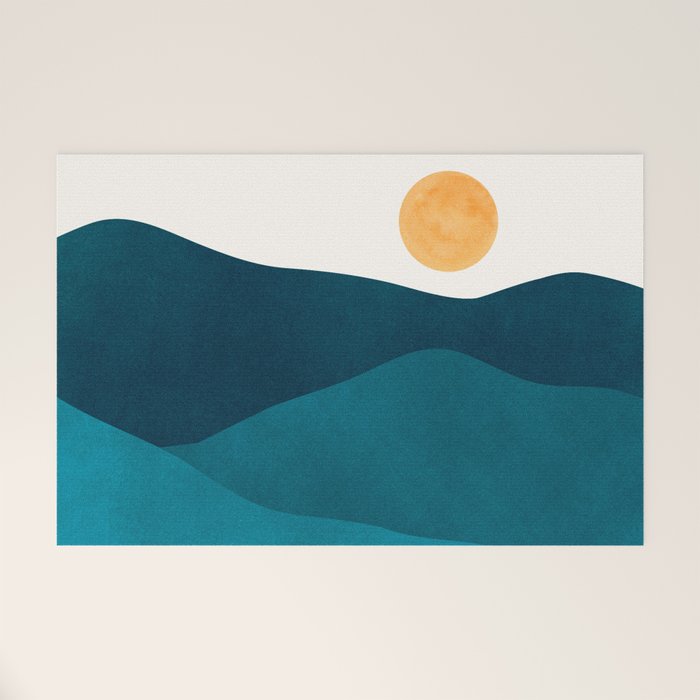 Teal Mountains Minimal Landscape Welcome Mat Gallery Image 1