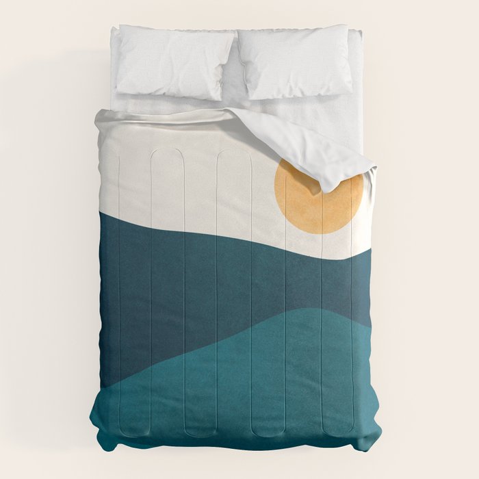 Teal Mountains Minimal Landscape Comforter Gallery Image 1