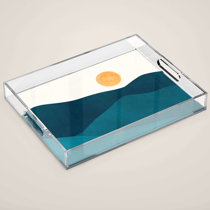 Teal Mountains Minimal Landscape Acrylic Tray Gallery Image 1