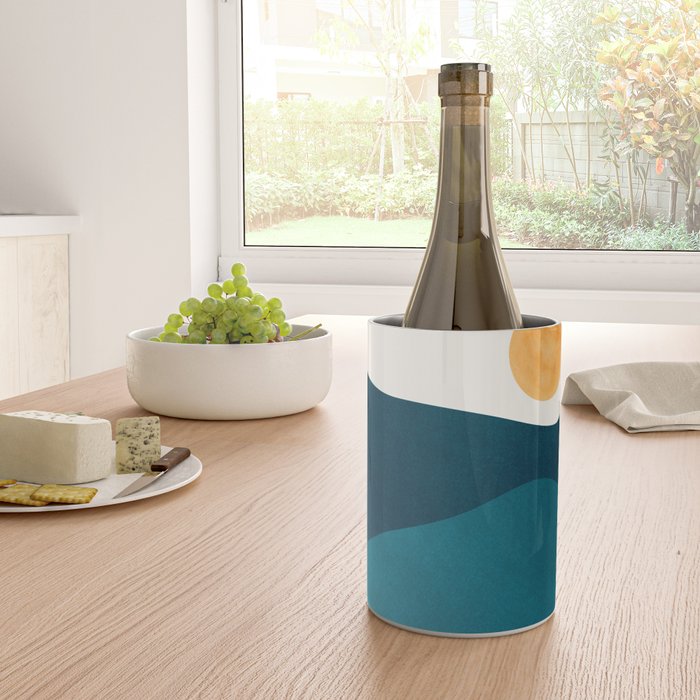 Teal Mountains Minimal Landscape Wine Chiller Gallery Image 4