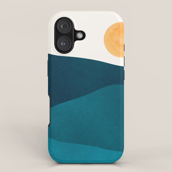 Teal Mountains Minimal Landscape iPhone Case Gallery Image 1