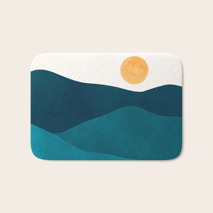 Teal Mountains Minimal Landscape Bath Mat Gallery Image 1