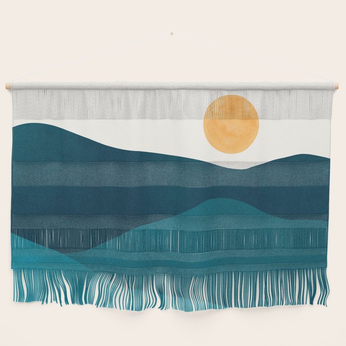 Teal Mountains Minimal Landscape Wall Hanging Gallery Image 1