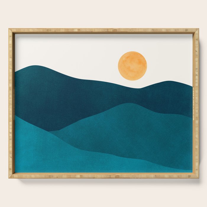 Teal Mountains Minimal Landscape Serving Tray Gallery Image 1