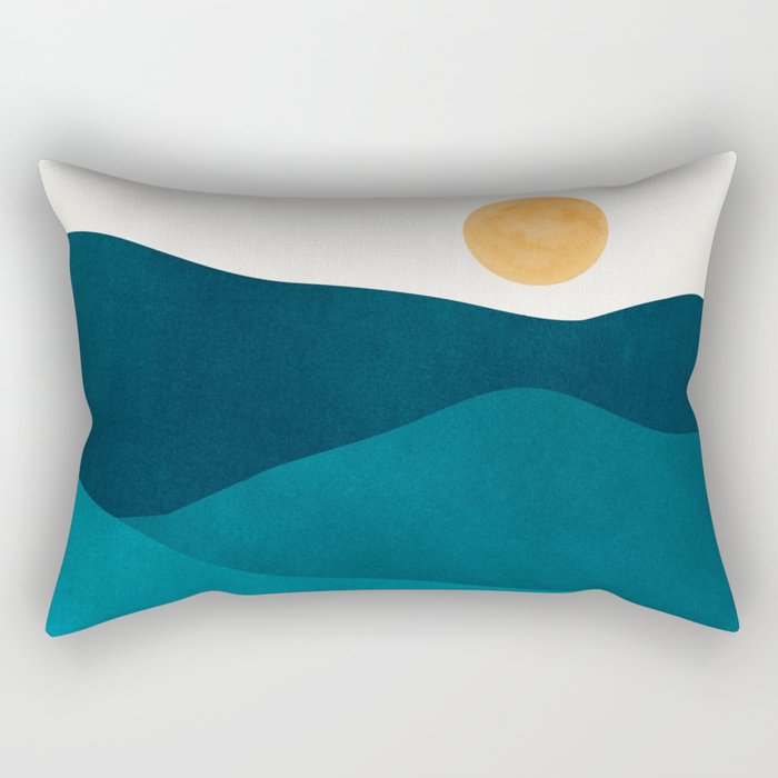 Teal Mountains Minimal Landscape Rectangular Pillow Gallery Image 2