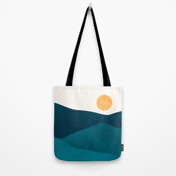 Teal Mountains Minimal Landscape Tote Bag Gallery Image 2