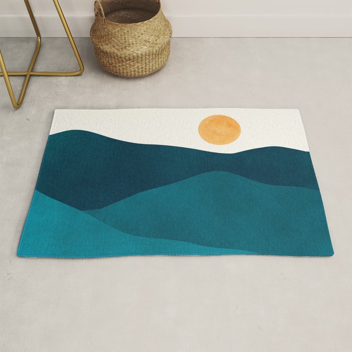 Teal Mountains Minimal Landscape Rug Gallery Image 1