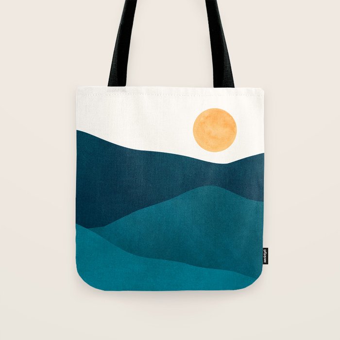 Teal Mountains Minimal Landscape Tote Bag Gallery Image 1