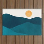 Teal Mountains Minimal Landscape Outdoor Rug Gallery Image 1