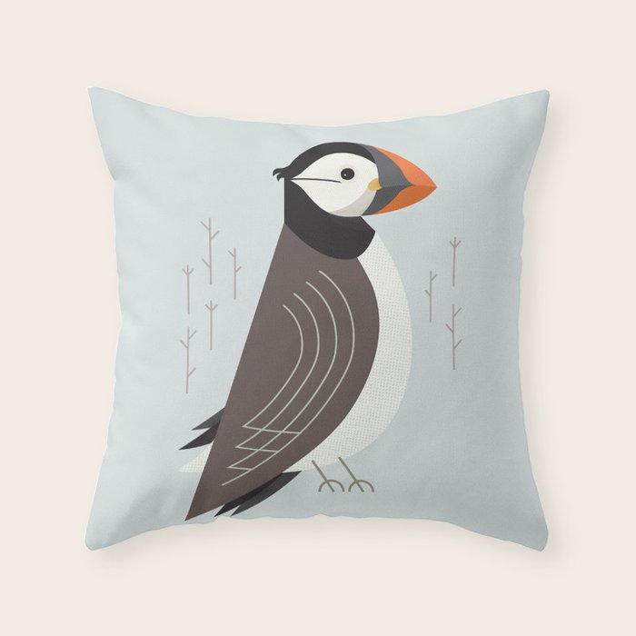 Atlantic Puffin, Bird of United Kingdom Throw Pillow Gallery Image 1