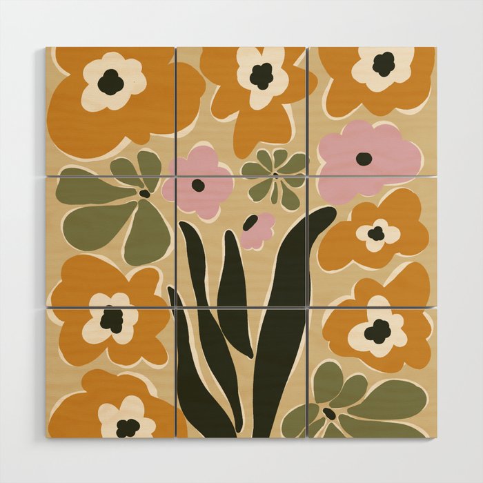 RETRO floral garden  Wood Wall Art Gallery Image 1