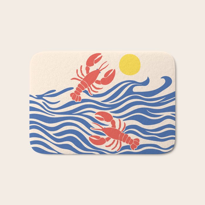Lobsters Frolicking In The Ocean Waves Bath Mat
