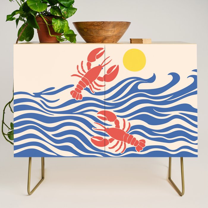 Lobsters Frolicking in the Ocean Waves Credenza Gallery Image 1