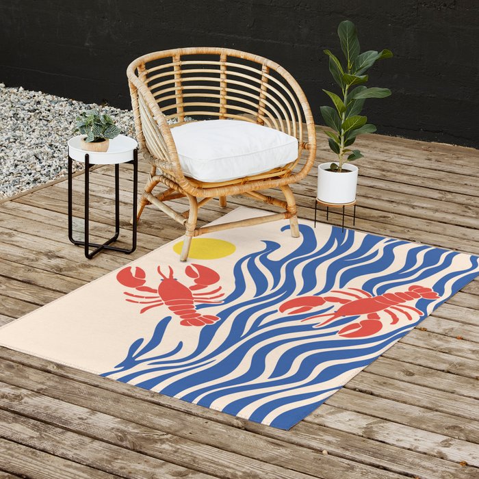 Lobsters Frolicking in the Ocean Waves Outdoor Rug Gallery Image 2