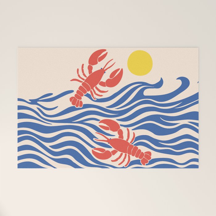 Lobsters Frolicking in the Ocean Waves Welcome Mat Gallery Image 1