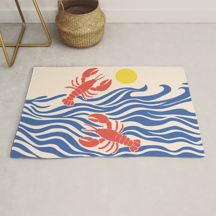 Lobsters Frolicking in the Ocean Waves Rug Gallery Image 1