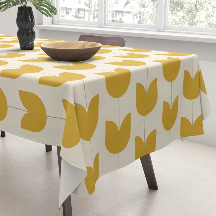 Spring Tulips II Yellow Mid Century Flowers Tablecloth Gallery Image 3