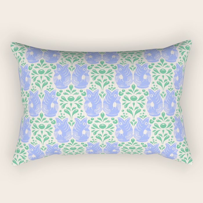 Retro Gurgle Fish Vases On Stripes - Blue And Teal Rectangular Pillow Gallery Image 2