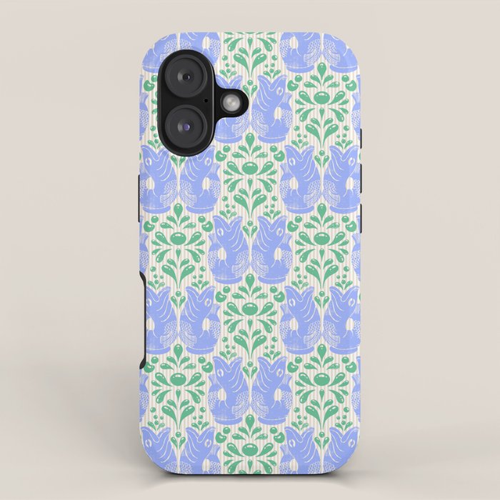 Retro Gurgle Fish Vases On Stripes - Blue And Teal iPhone Case Gallery Image 1