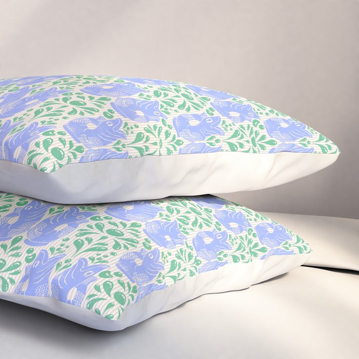 Retro Gurgle Fish Vases On Stripes - Blue And Teal Pillow Sham Gallery Image 3
