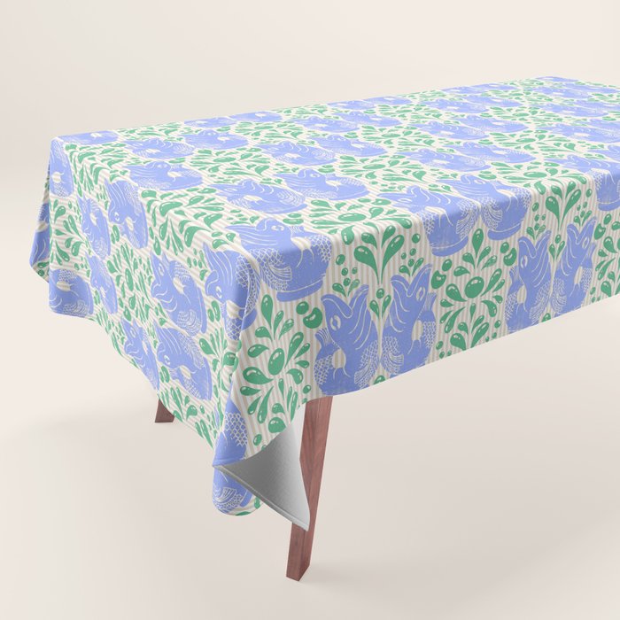 Retro Gurgle Fish Vases On Stripes - Blue And Teal Tablecloth Gallery Image 1